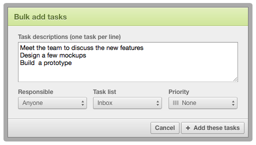 Bulk add task form
